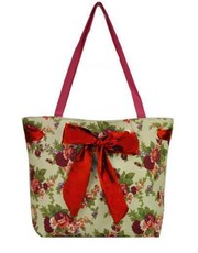 shopper bag Płócienna torba na zakupy z czerwoną kokardą WHITE & RED - Evangarda.pl