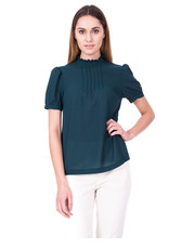 bluzka Zielona elegancka bluzka z krótkim rękawem oraz zdobieniem na przodzie - Bialcon.pl