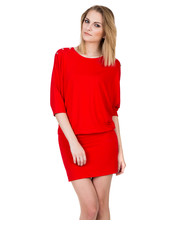 sukienka Czerwona dzianinowa sukienka z ozdobami na ramionach - Bialcon.pl