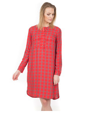 sukienka Czerwona sukienka w delikatną kratę z długim rękawem - Bialcon.pl