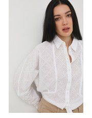 Koszula koszula bawełniana damska kolor biały regular z kołnierzykiem klasycznym - Answear.com Guess
