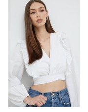 Bluzka bluzka lniana damska kolor biały wzorzysta - Answear.com Guess