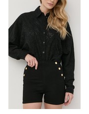 Spodnie szorty damskie kolor czarny gładkie high waist - Answear.com Guess