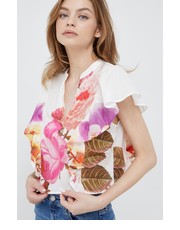 Bluzka bluzka bawełniana damska kolor biały w kwiaty - Answear.com Desigual