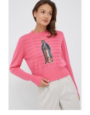 Sweter sweter z domieszką wełny damski kolor różowy lekki - Answear.com Desigual