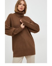 Sweter sweter z domieszką wełny damski kolor brązowy z golfem - Answear.com Trussardi