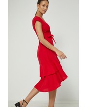 Sukienka sukienka z domieszką lnu kolor czerwony mini rozkloszowana - Answear.com Medicine