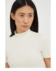 Bluzka t-shirt damski kolor beżowy z półgolfem - Answear.com Lee