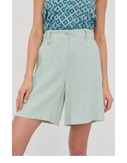 Spodnie szorty lniane damskie kolor zielony gładkie high waist - Answear.com Marella