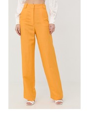 Spodnie spodnie lniane damskie kolor żółty szerokie high waist - Answear.com Patrizia Pepe