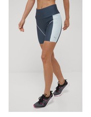 Spodnie szorty do biegania Maraton 6 damskie kolor turkusowy wzorzyste high waist - Answear.com Puma