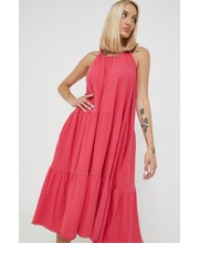 Sukienka sukienka z domieszką lnu kolor różowy midi rozkloszowana - Answear.com Superdry