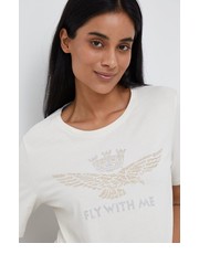 Bluzka t-shirt bawełniany kolor beżowy - Answear.com Aeronautica Militare