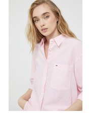 Koszula koszula z domieszką lnu damska kolor różowy relaxed z kołnierzykiem klasycznym - Answear.com Tommy Jeans