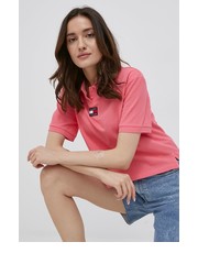 Bluzka t-shirt bawełniany kolor różowy z kołnierzykiem - Answear.com Tommy Jeans
