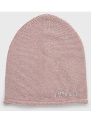 Czapka czapka wełniana kolor różowy z cienkiej dzianiny wełniana - Answear.com Twinset