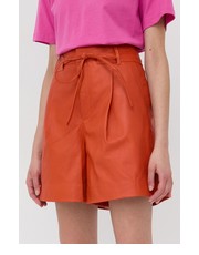 Spodnie szorty skórzane damskie kolor pomarańczowy gładkie high waist - Answear.com Gestuz