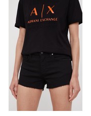 Spodnie szorty jeansowe damskie kolor czarny gładkie medium waist - Answear.com Armani Exchange