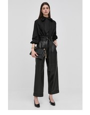 Spodnie spodnie skórzane damskie kolor czarny szerokie high waist - Answear.com Karl Lagerfeld
