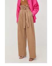 Spodnie spodnie damskie kolor beżowy szerokie high waist - Answear.com Boss