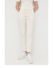 Spodnie spodnie damskie kolor beżowy dopasowane high waist - Answear.com Boss