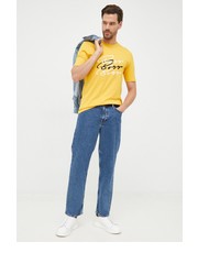 T-shirt - koszulka męska t-shirt bawełniany kolor żółty z aplikacją - Answear.com Boss