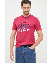 T-shirt - koszulka męska t-shirt bawełniany kolor różowy z aplikacją - Answear.com Boss