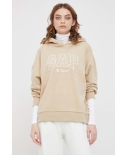 Bluza bluza damska kolor beżowy z kapturem z nadrukiem - Answear.com Gap
