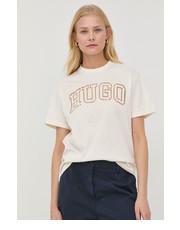 Bluzka t-shirt bawełniany kolor beżowy - Answear.com Hugo