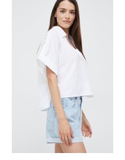 Bluzka bluzka bawełniana damska kolor biały z aplikacją - Answear.com Sisley