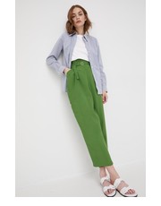Spodnie spodnie damskie kolor zielony proste high waist - Answear.com Sisley