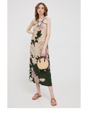 Sukienka sukienka kolor beżowy midi prosta - Answear.com Sisley