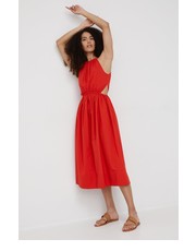 Sukienka sukienka bawełniana kolor czerwony midi rozkloszowana - Answear.com Sisley