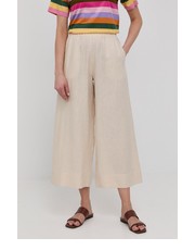 Spodnie spodnie lniane damskie kolor beżowy szerokie high waist - Answear.com Max Mara Leisure