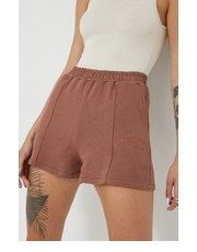 Spodnie szorty bawełniane damskie kolor brązowy z aplikacją high waist - Answear.com Sixth June