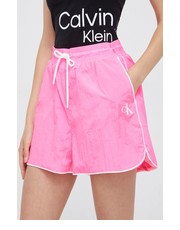 Spodnie szorty damskie kolor różowy z nadrukiem high waist - Answear.com Calvin Klein Jeans