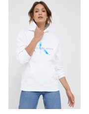 Bluza bluza bawełniana damska kolor biały z kapturem z nadrukiem - Answear.com Calvin Klein Jeans