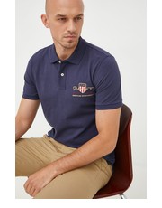 T-shirt - koszulka męska polo bawełniane kolor granatowy z aplikacją - Answear.com Gant