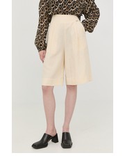 Spodnie szorty z domieszką lnu damskie kolor beżowy gładkie high waist - Answear.com Liu Jo