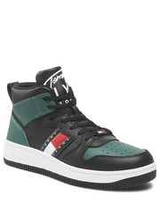 Mokasyny męskie Sneakersy  - Leather Mid Cut Basket EM0EM01076 Black/Dark Turf Green 0GN - eobuwie.pl Tommy Jeans