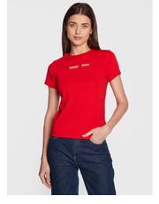 Bluzka T-Shirt Baby Serif Linear DW0DW14364 Czerwony Slim Fit - modivo.pl Tommy Jeans