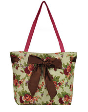 shopper bag Płócienna torba na zakupy z ozdobną kokardą WHITE & COFFEE - Evangarda.pl