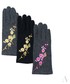 Rękawiczki EVANGARDA Eleganckie grafitowe rękawiczki damskie z haftowanymi żółtymi kwiatkami