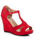 Sandały Laura Mode Zamszowe sandałki z zabudowaną piętą BERYL odcienie czerwieni