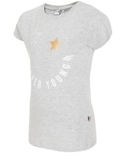 koszulka T-shirt dla małych dziewczynek JTSD100A - jasny szary  melanż - - 4f.com.pl