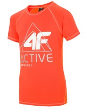 koszulka Koszulka sportowa dla dużych dzieci (chłopców) JTSM405 - pomarańcz neon - 4f.com.pl