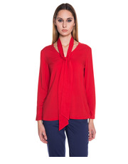 bluzka Czerwona bluzka z wiązaniem na dekolcie - Bialcon.pl