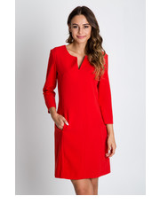 sukienka Czerwona sukienka z rękawem 3/4 - Bialcon.pl