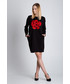 Sukienka Bialcon Czarna bawełniana sukienka z czerwonym kwiatem