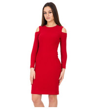 sukienka Czerwona sukienka z wycięciem na ramionach - Bialcon.pl